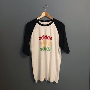 ADIDAS Vintage Classic White Tee Black Sleeves